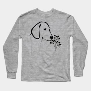 Dog Playing with Flowers Long Sleeve T-Shirt